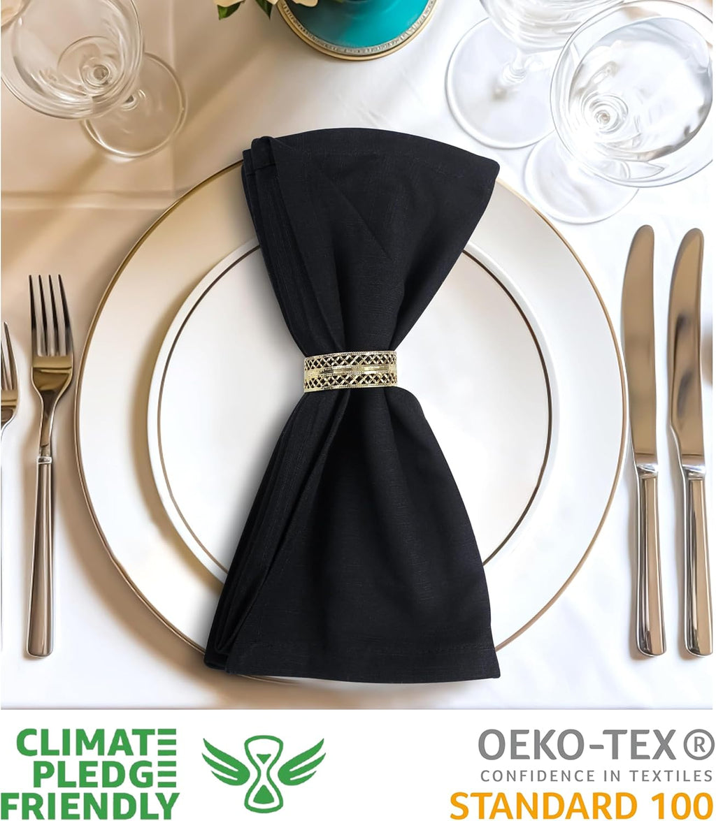 Cloth Napkins Set of 12 20X20 Inches 100% Cotton Napkins Cloth Washable Durable Reusable Absorbent Table Dinner Napkins Cloth for Christmas Hotel Lunch Restaurant Weddings Parties - Black