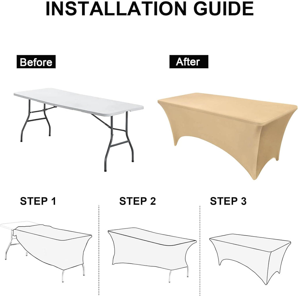 Fitted Tablecloth Beige Table Clothes for 4 Foot Rectangle Table - Elastic Spandex Massage Bed Cover for Party, Wedding, Birthday, Banquet, Vendor