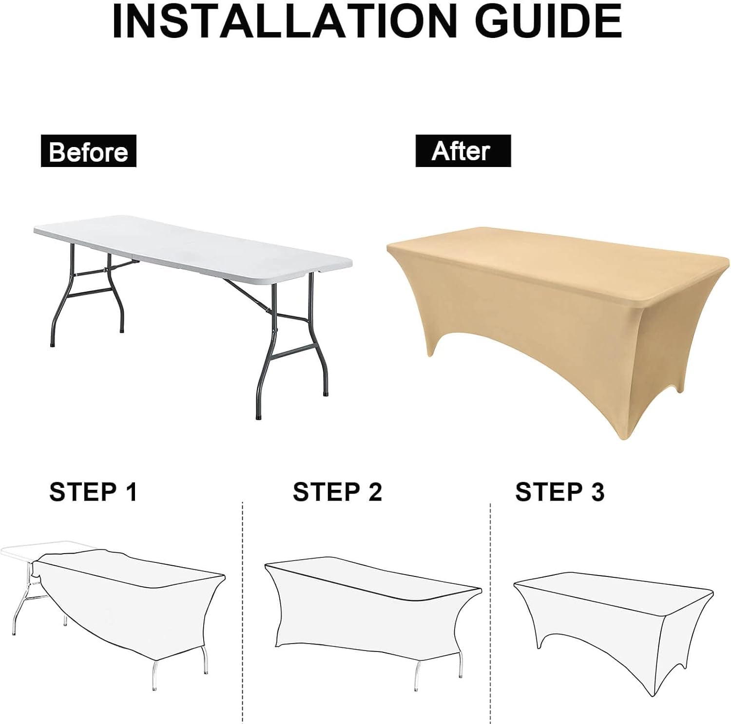 Fitted Tablecloth Beige Table Clothes for 4 Foot Rectangle Table - Elastic Spandex Massage Bed Cover for Party, Wedding, Birthday, Banquet, Vendor