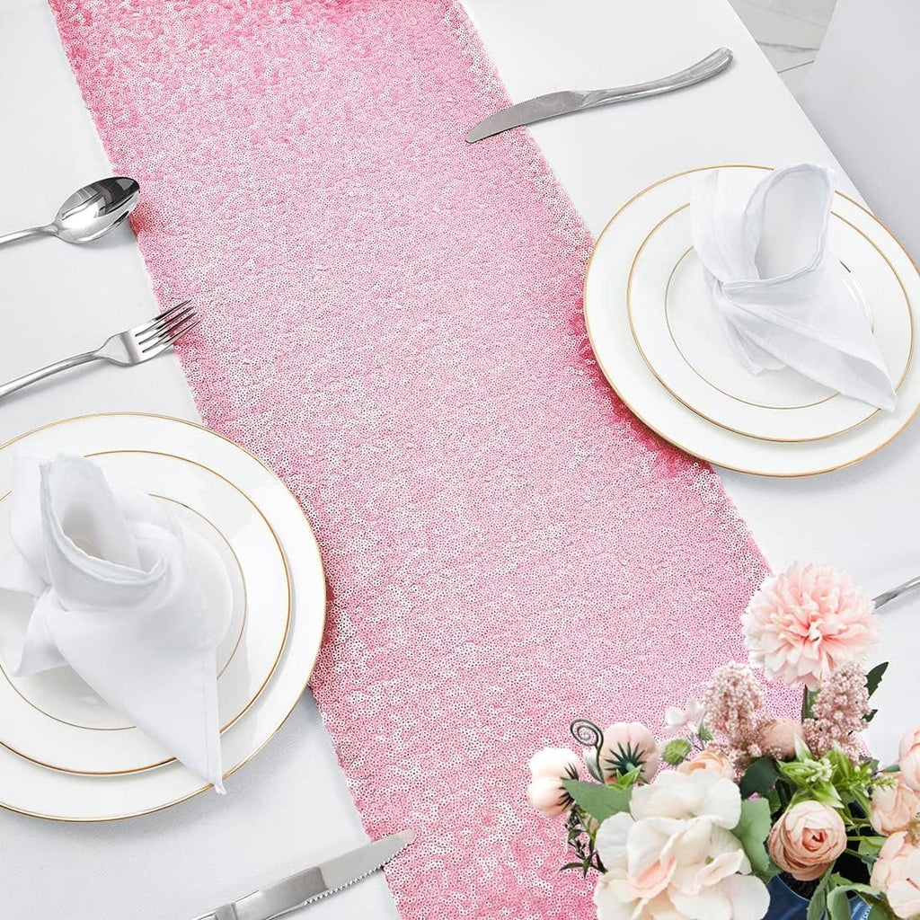6 Packs 12 X 72 Inches Pink Sequin Table Runner, Glitter Runner for Birthday Party Supplies Decorations Wedding Bachelorette Holiday Celebration Bridal Shower Baby Shower