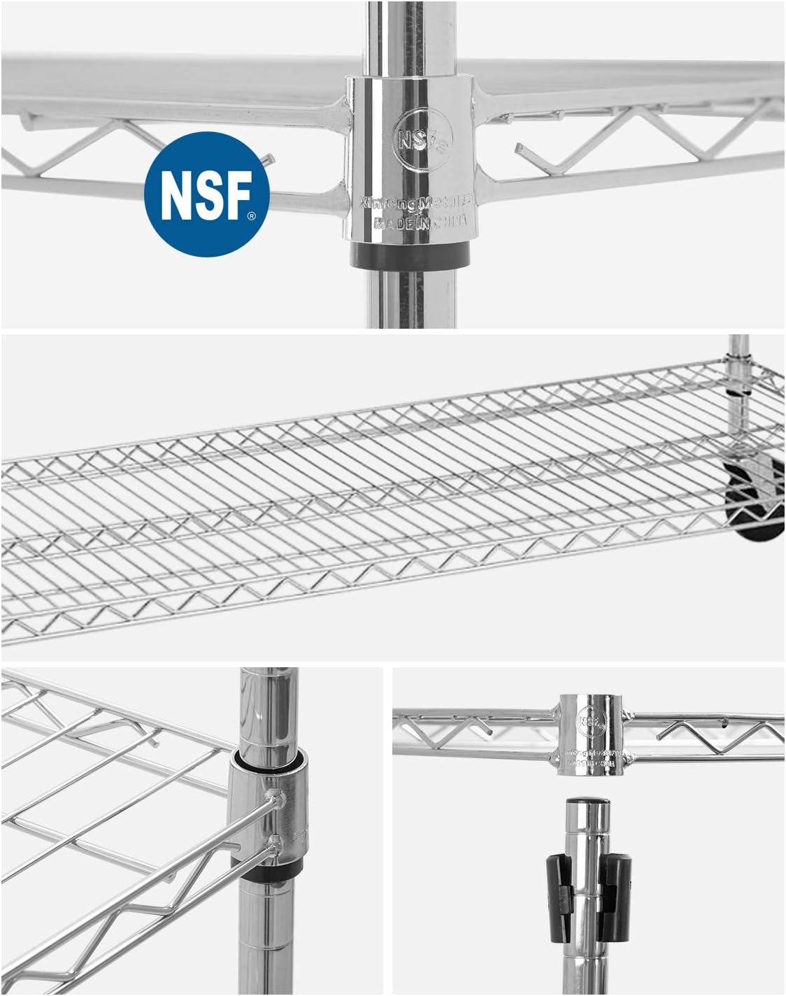 | 6-Tier Wire Storage Shelves with Wheels | 18X48X77 | Chrome | Adjustable Racks | Heavy-Duty Metal Shelf, Holds Upto 600 Lbs | No-Tool Assembly | Ideal for Home & Garage Shelving