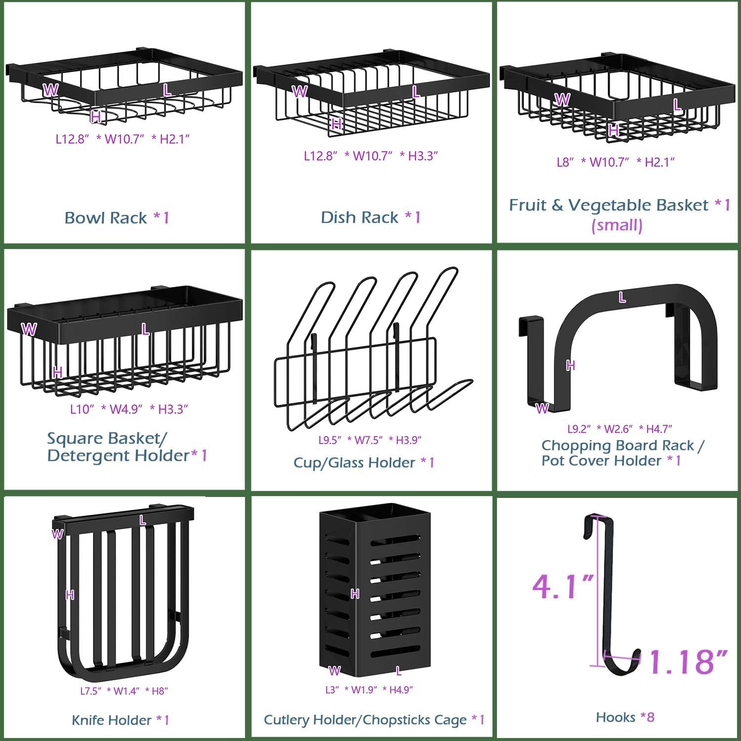 over Sink Dish Drying Rack Stainless Steel, Adjustable Large Dish Drainer for Storage Kitchen Organization Black 2 Tier - Standard(26"-38")