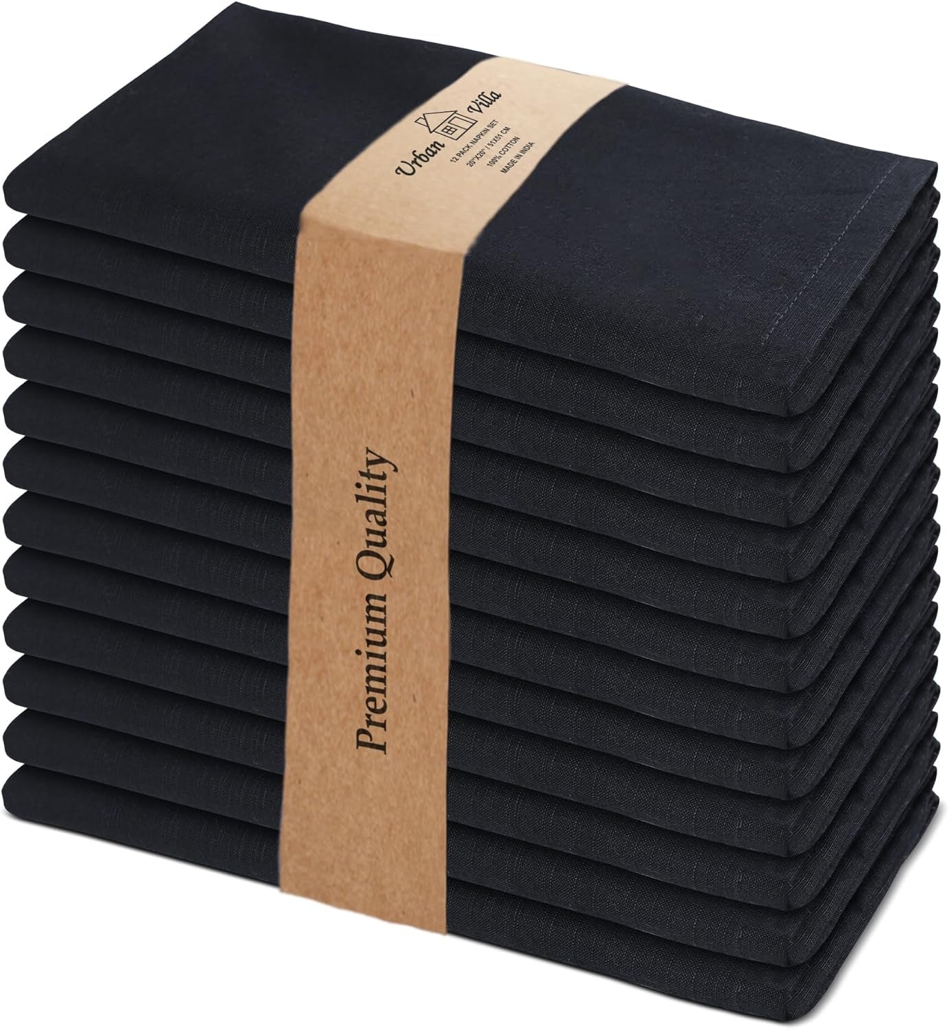 Cloth Napkins Set of 12 20X20 Inches 100% Cotton Napkins Cloth Washable Durable Reusable Absorbent Table Dinner Napkins Cloth for Christmas Hotel Lunch Restaurant Weddings Parties - Black