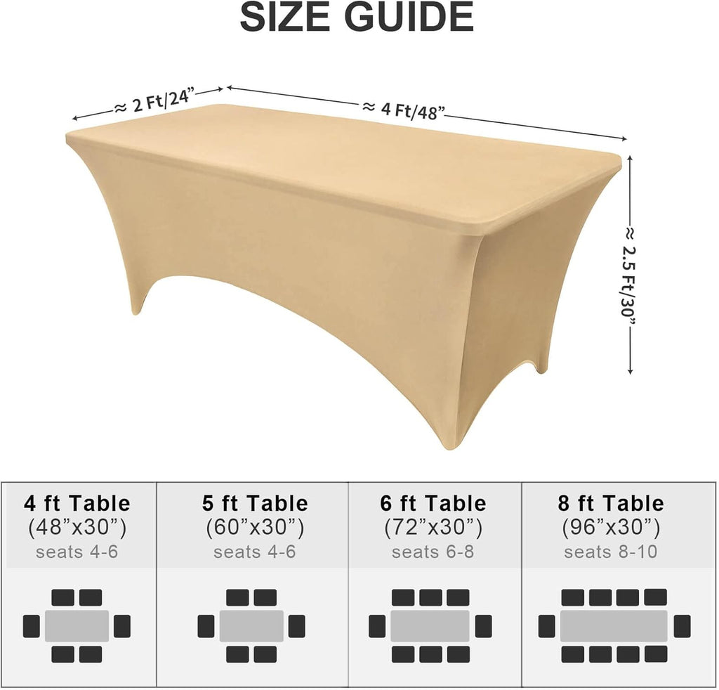 Fitted Tablecloth Beige Table Clothes for 4 Foot Rectangle Table - Elastic Spandex Massage Bed Cover for Party, Wedding, Birthday, Banquet, Vendor