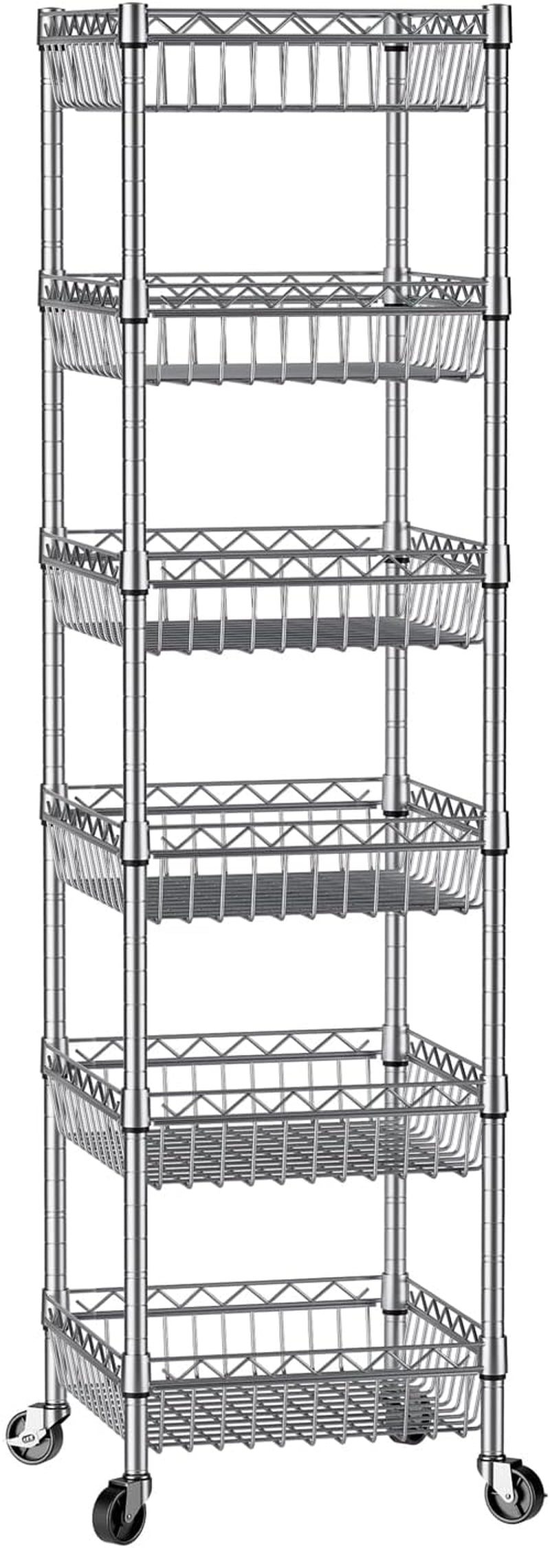 Shelf Storage Wire Shelving：Shelves Rack Standing Units with Wheels Closet Organizers Metal Pantry Kitchen Laundry Room Adjustable 13.5" D X 13.5" W X 63" H Silver