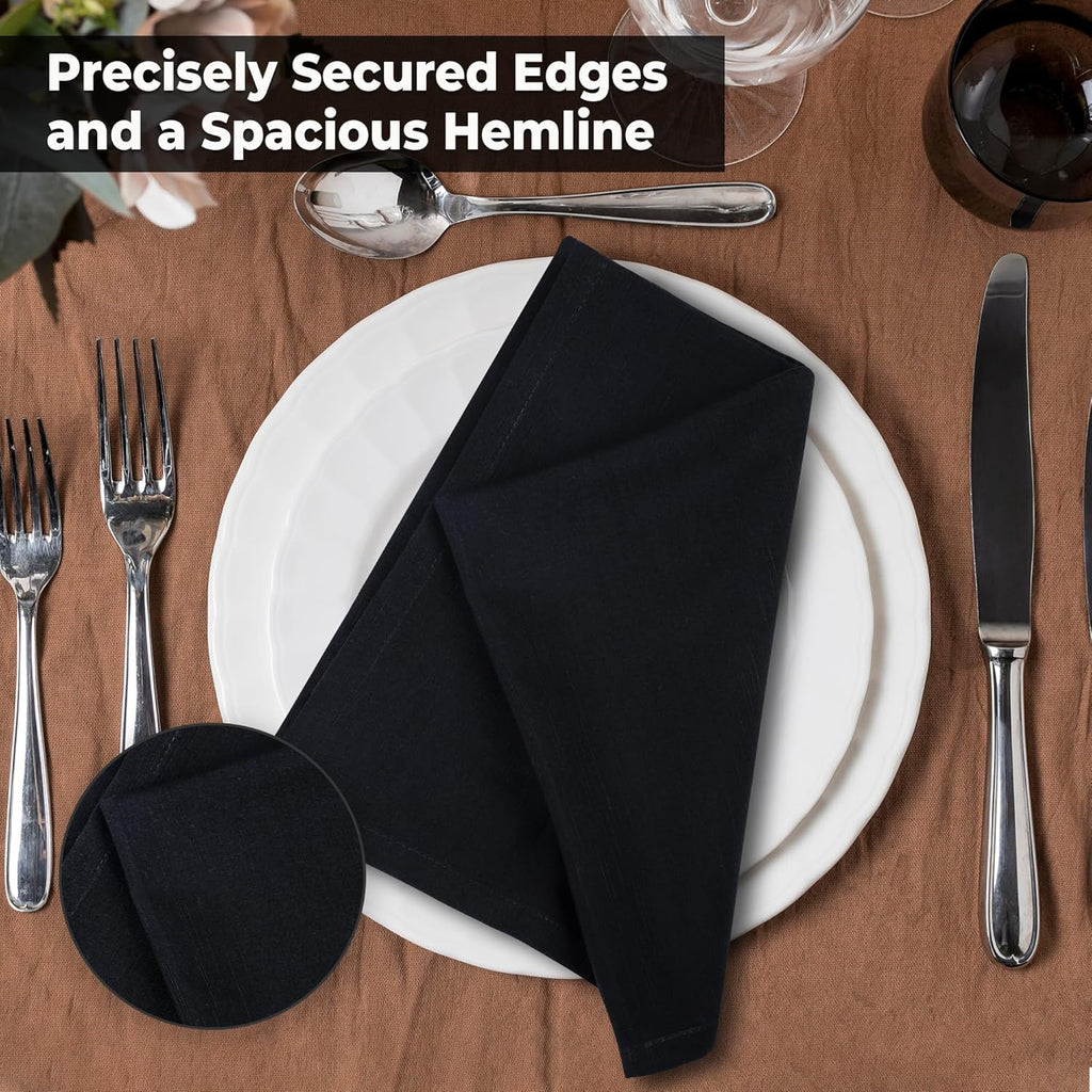 Cloth Napkins Set of 12 20X20 Inches 100% Cotton Napkins Cloth Washable Durable Reusable Absorbent Table Dinner Napkins Cloth for Christmas Hotel Lunch Restaurant Weddings Parties - Black