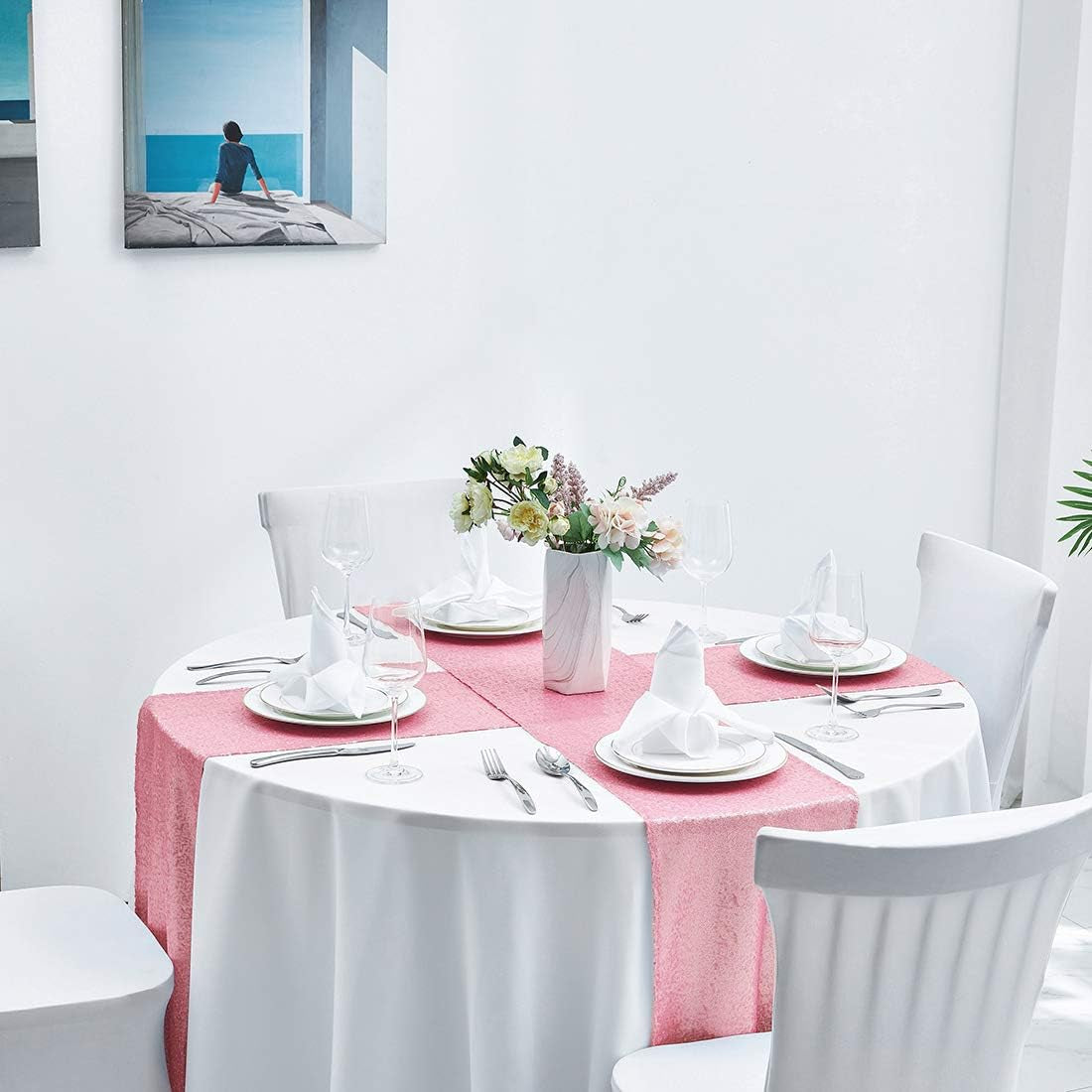 6 Packs 12 X 72 Inches Pink Sequin Table Runner, Glitter Runner for Birthday Party Supplies Decorations Wedding Bachelorette Holiday Celebration Bridal Shower Baby Shower