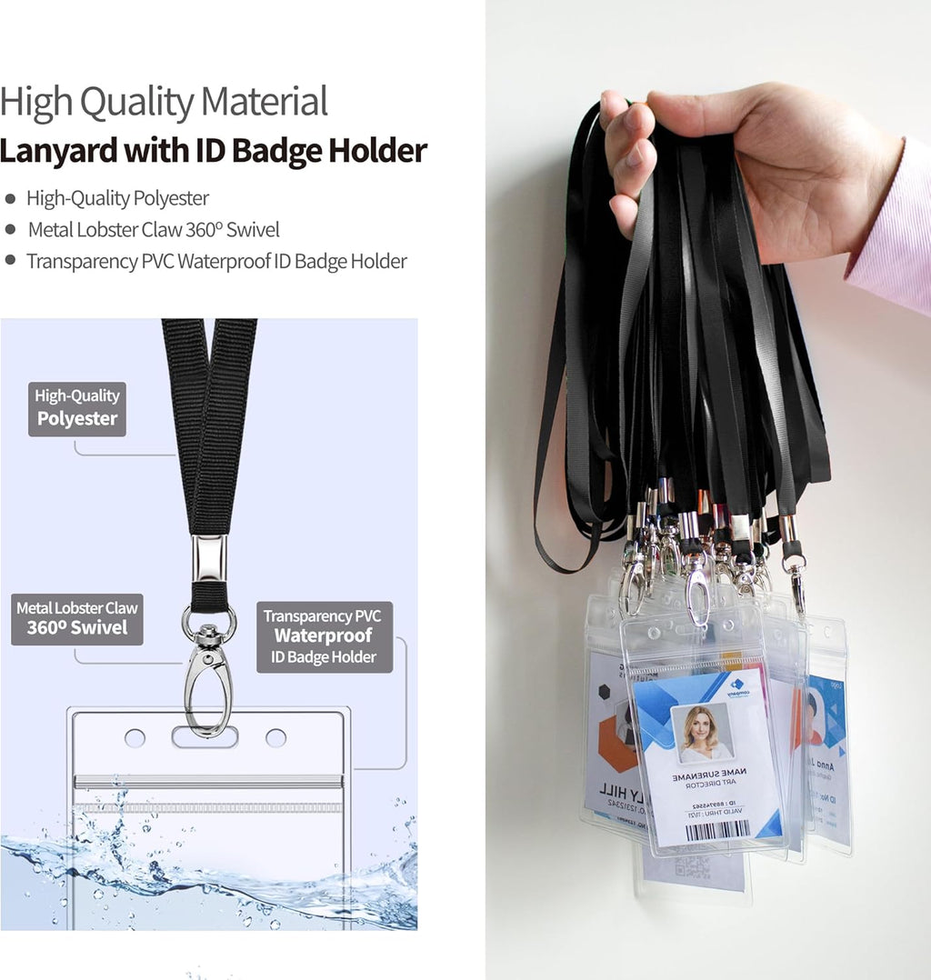 Cruise Lanyard for Ship Cards, 50 Pack, Lanyards with ID Holder, Black
