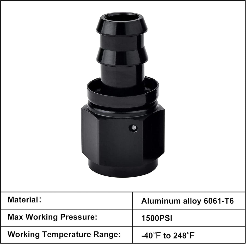 8AN Straight Push Lock Hose Fitting End Black 2PCS