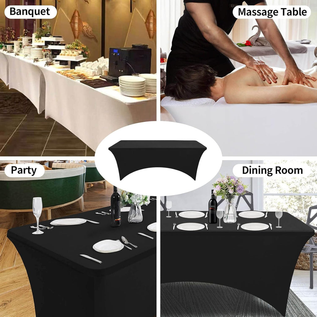Fitted Tablecloth Beige Table Clothes for 4 Foot Rectangle Table - Elastic Spandex Massage Bed Cover for Party, Wedding, Birthday, Banquet, Vendor