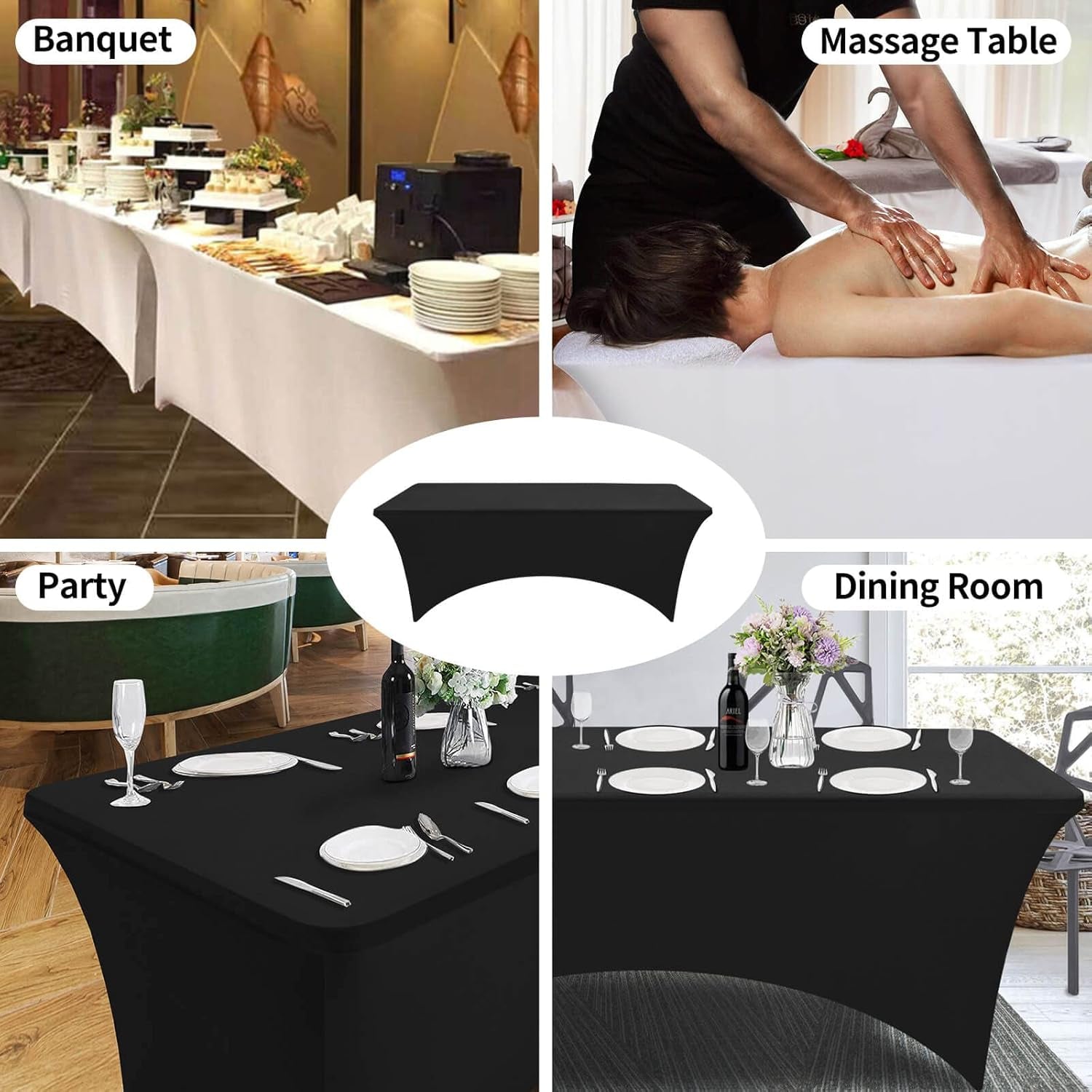 Fitted Tablecloth Beige Table Clothes for 4 Foot Rectangle Table - Elastic Spandex Massage Bed Cover for Party, Wedding, Birthday, Banquet, Vendor