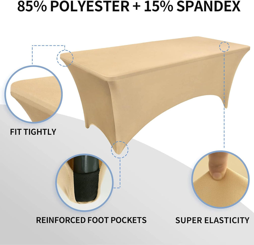 Fitted Tablecloth Beige Table Clothes for 4 Foot Rectangle Table - Elastic Spandex Massage Bed Cover for Party, Wedding, Birthday, Banquet, Vendor