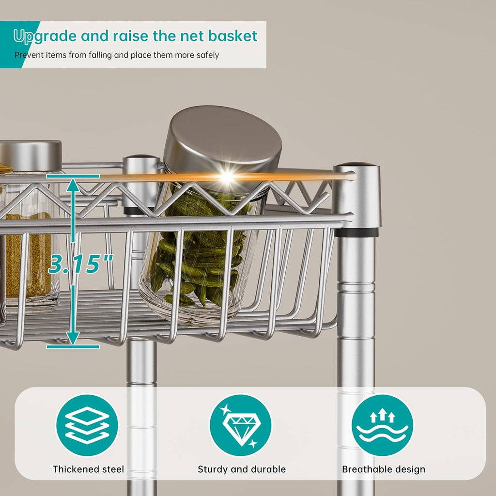 Shelf Storage Wire Shelving：Shelves Rack Standing Units with Wheels Closet Organizers Metal Pantry Kitchen Laundry Room Adjustable 13.5" D X 13.5" W X 63" H Silver