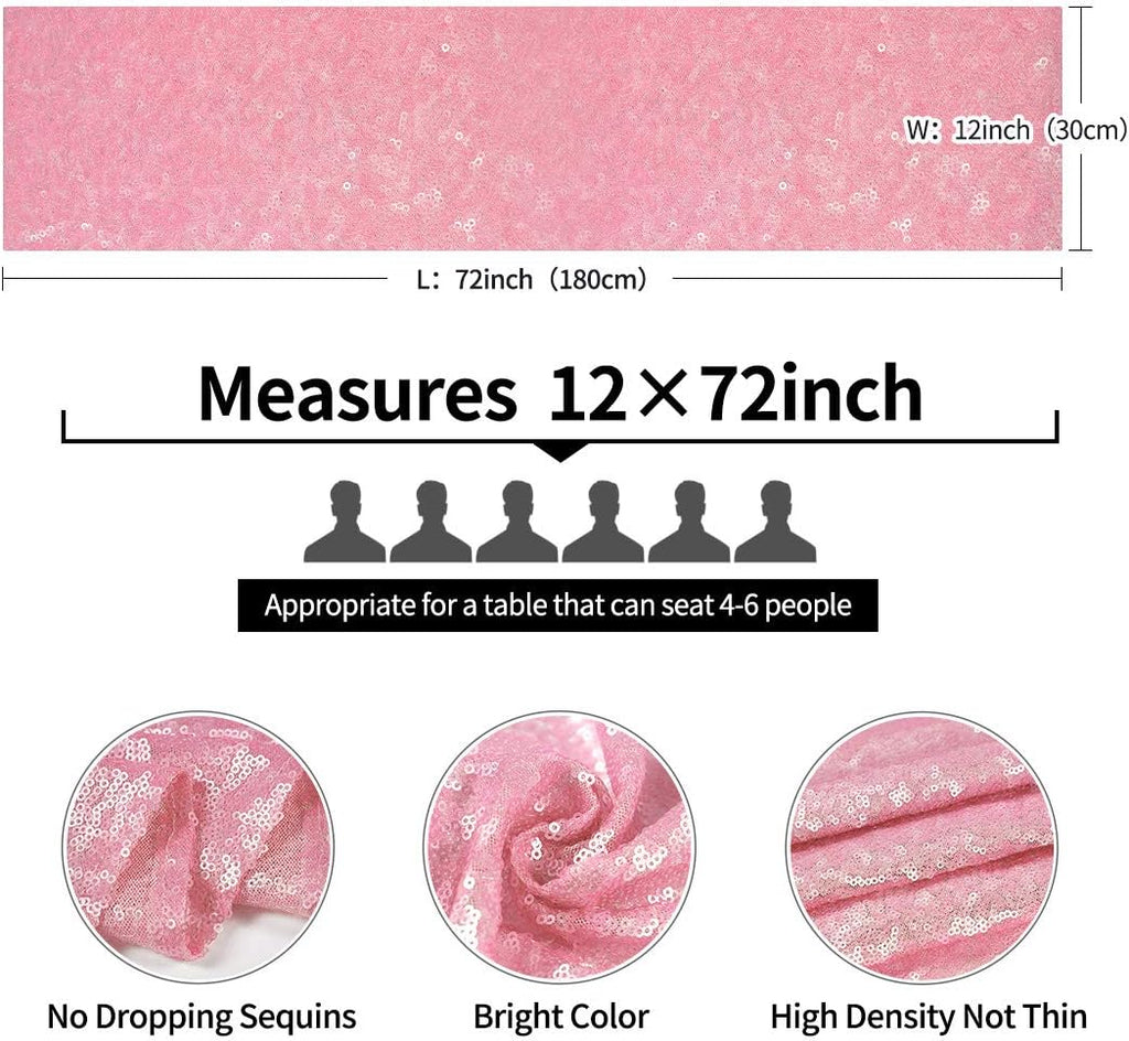 6 Packs 12 X 72 Inches Pink Sequin Table Runner, Glitter Runner for Birthday Party Supplies Decorations Wedding Bachelorette Holiday Celebration Bridal Shower Baby Shower
