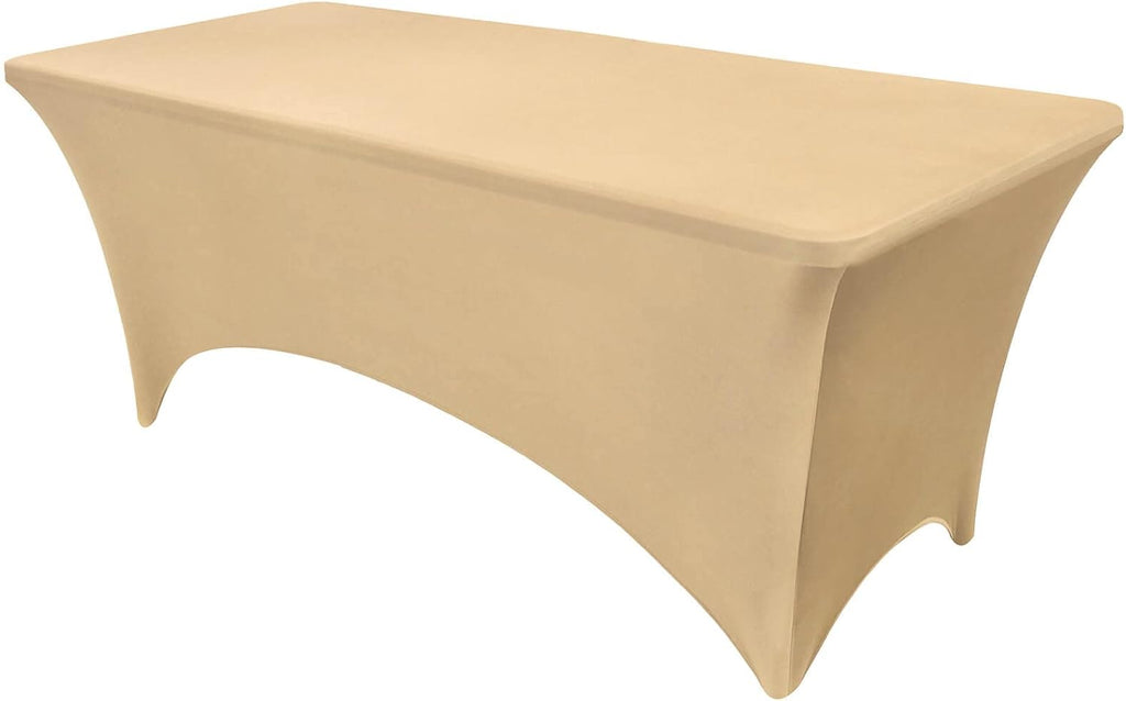 Fitted Tablecloth Beige Table Clothes for 4 Foot Rectangle Table - Elastic Spandex Massage Bed Cover for Party, Wedding, Birthday, Banquet, Vendor