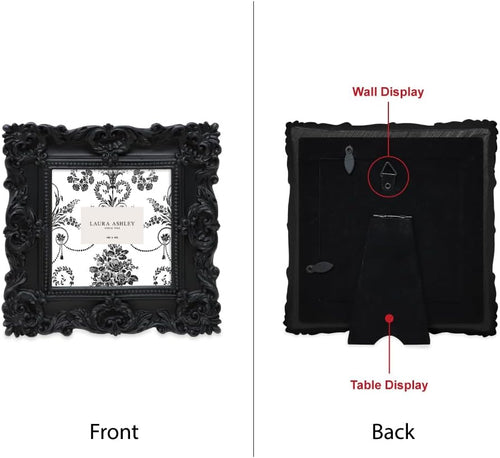 4X4 Black Ornate Textured Hand-Crafted Resin Picture Frame with Easel & Hook for Tabletop & Wall Display, Decorative Floral Design Home Décor, Photo Gallery, Art, More (4X4, Black)