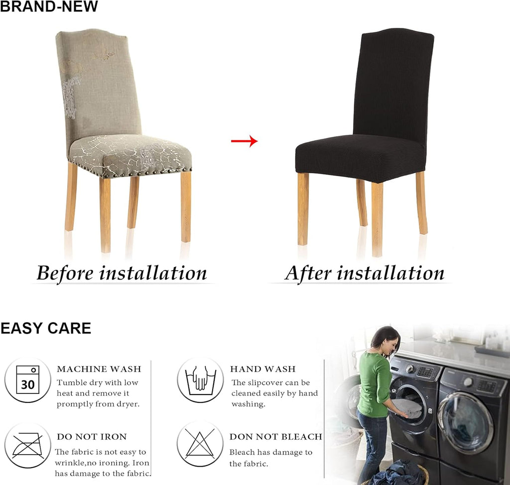 Stretch Chair Covers for Dining Room Set of 2, Dining Room Chair Covers for Home Decor, Removable Dining Chair Cover Antislip Kitchen Chair Cover Parson Chair Slipcover(2 Pack, Black)