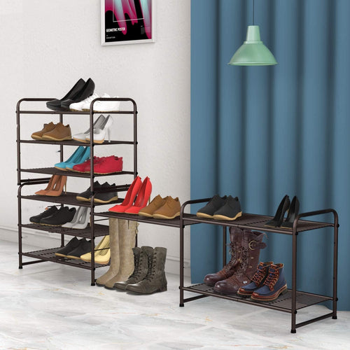 3-Tier Stackable Shoe Rack, Expandable & Adjustable Shoe Shelf Storage Organizer, Wire Grid, Bronze
