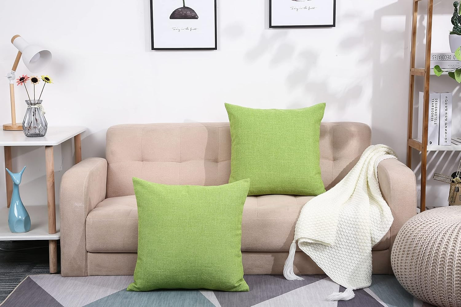 Heavy Lined Imitation Linen Cushion Cover, Throw Pillow Cover, Decorative Pillow Covers, Indoor/Outdoor Pillows Shells, Cushion Cover - (12" X 12", Apple Green)