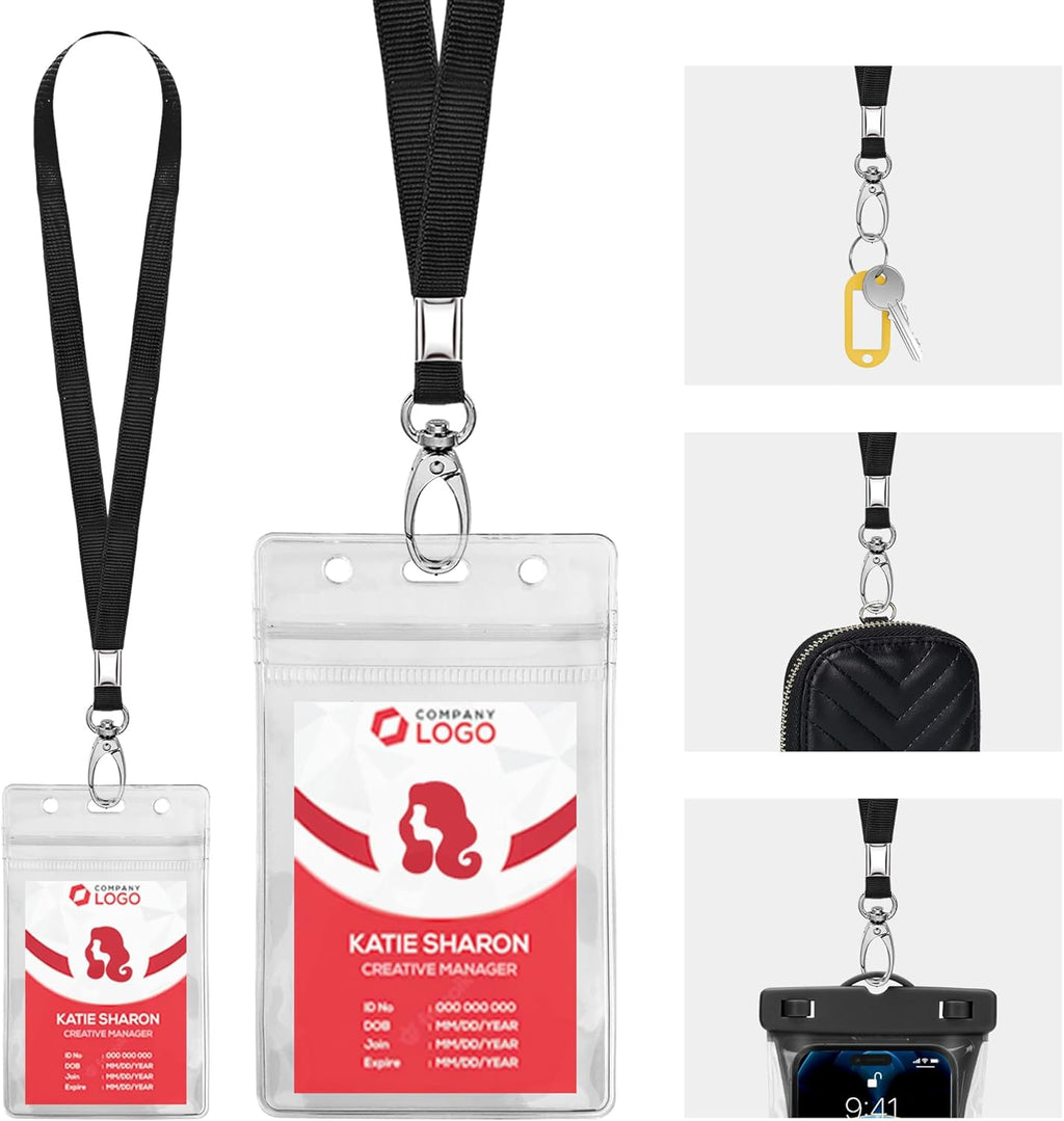 Cruise Lanyard for Ship Cards, 50 Pack, Lanyards with ID Holder, Black