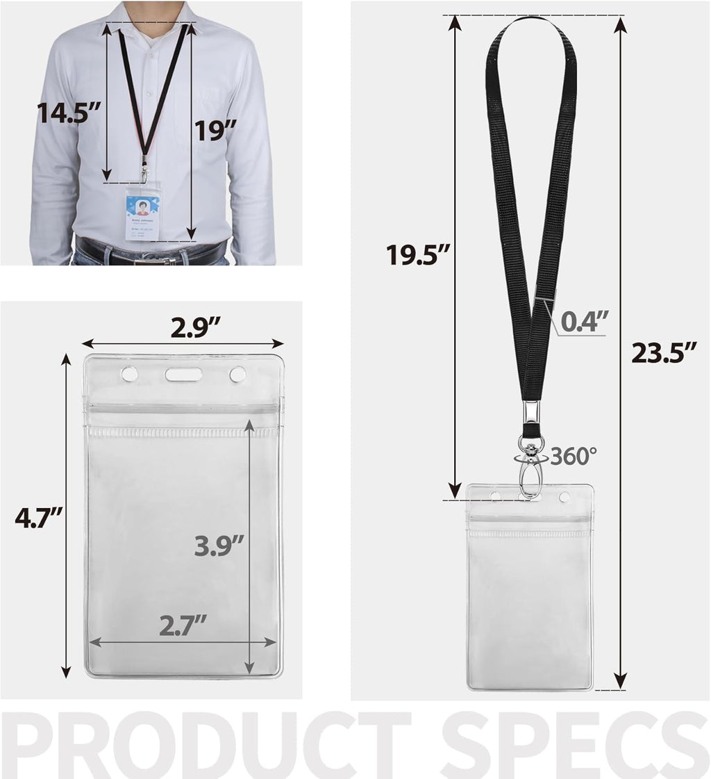 Cruise Lanyard for Ship Cards, 50 Pack, Lanyards with ID Holder, Black