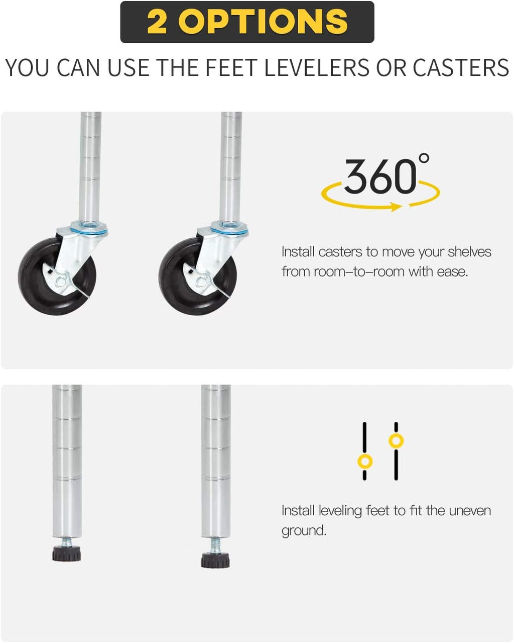 | 6-Tier Wire Storage Shelves with Wheels | 18X48X77 | Chrome | Adjustable Racks | Heavy-Duty Metal Shelf, Holds Upto 600 Lbs | No-Tool Assembly | Ideal for Home & Garage Shelving