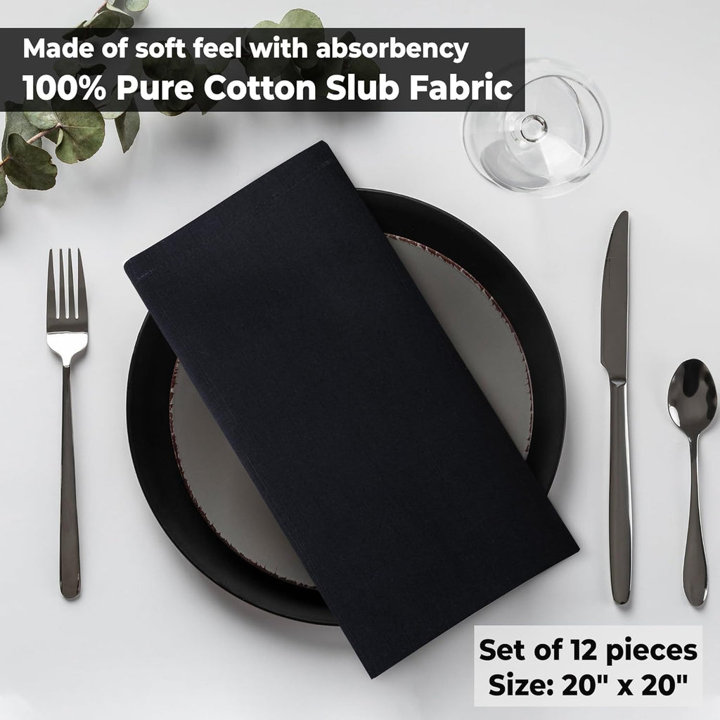 Cloth Napkins Set of 12 20X20 Inches 100% Cotton Napkins Cloth Washable Durable Reusable Absorbent Table Dinner Napkins Cloth for Christmas Hotel Lunch Restaurant Weddings Parties - Black