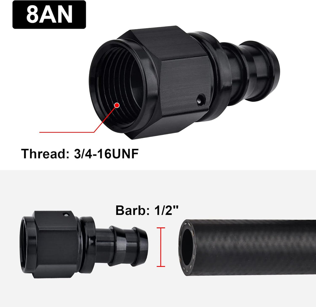 8AN Straight Push Lock Hose Fitting End Black 2PCS