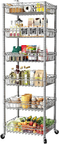 Shelf Storage Wire Shelving：Shelves Rack Standing Units with Wheels Closet Organizers Metal Pantry Kitchen Laundry Room Adjustable 13.5" D X 13.5" W X 63" H Silver